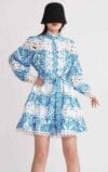 Blue & White Pearl Button Dress-Z-ID-3