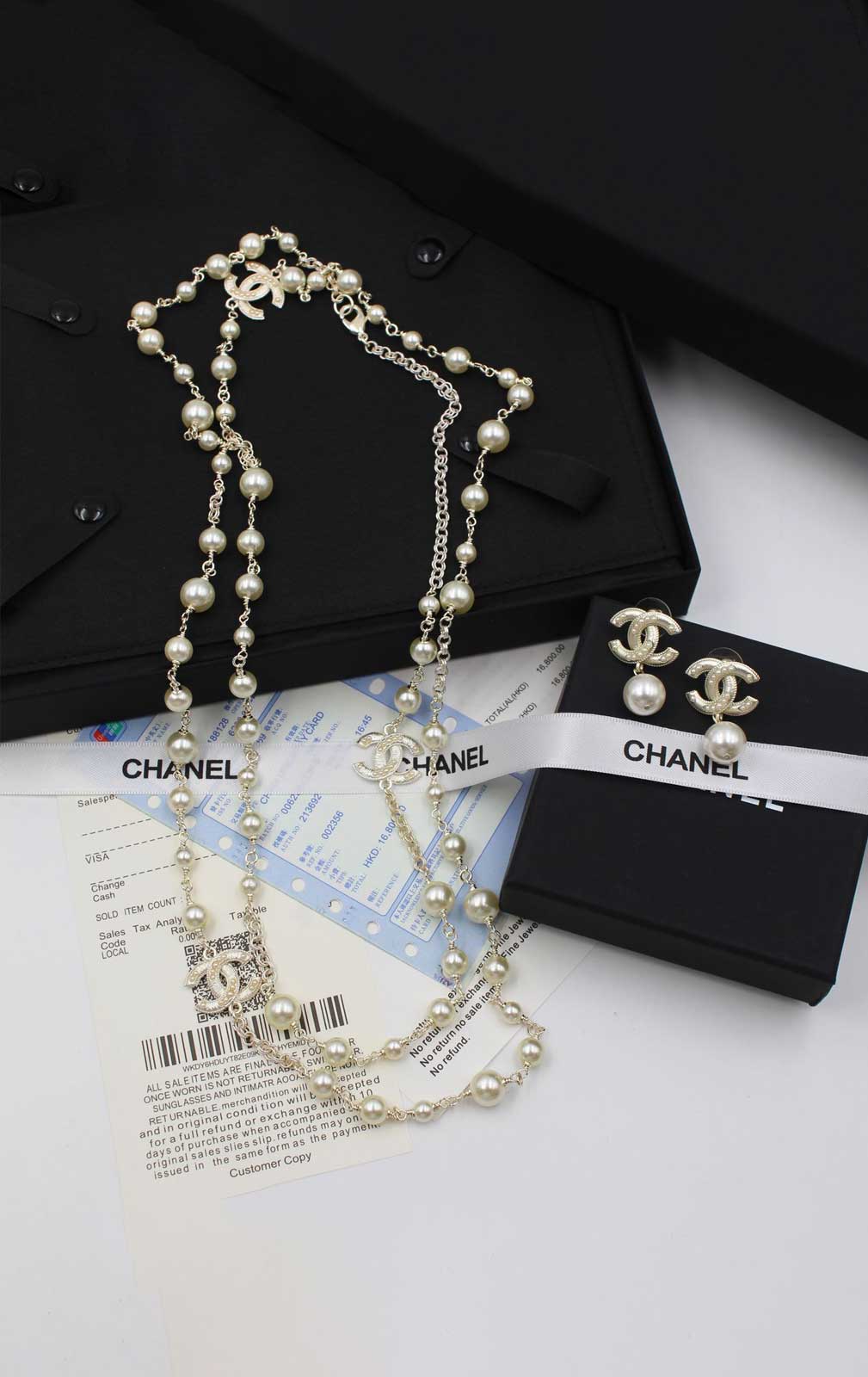 CHANEL WHITE PEARL LONG NECKLACE-J-C-101