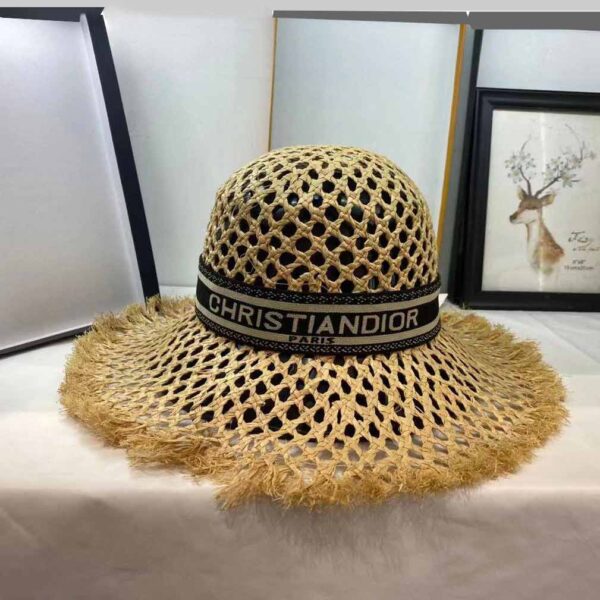 Crocheted Raffia Hat In Beige-D-HT-02