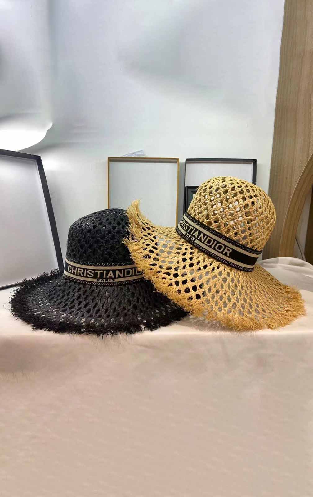 Crocheted Raffia Hat In Black-D-HT-01
