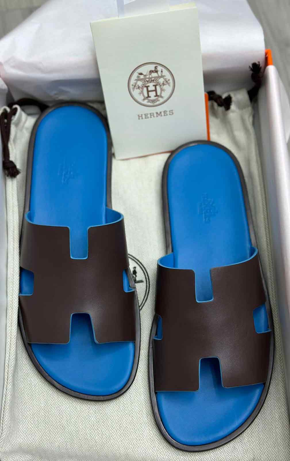 Hermes Mens Slide Sandals Blue