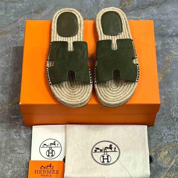 Hermes Antigua Tan Green Sandals -HS-S-202 (1)