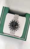 Rolex White Stone Watch with Black Dial-R-MW-5
